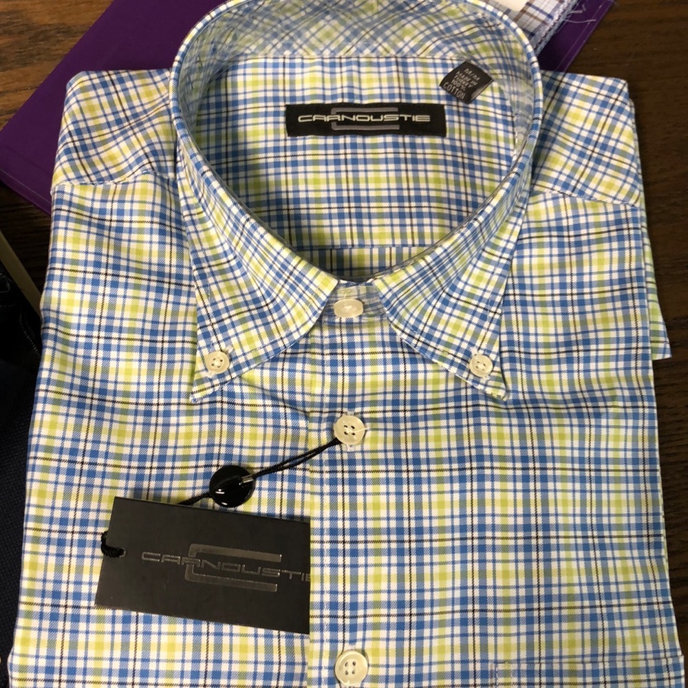Carnoustie plaid button down sport shirt.